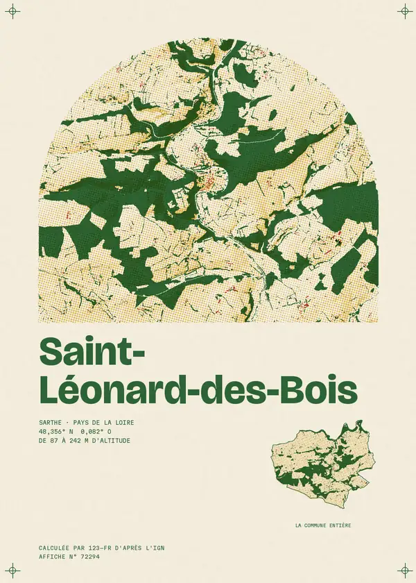 Affiche de Saint-Léonard-des-Bois, calculée par 123-fr d'après l'IGN