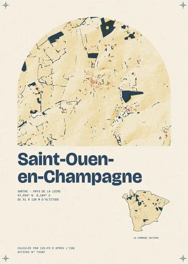 Affiche de Saint-Ouen-en-Champagne, calculée par 123-fr d'après l'IGN