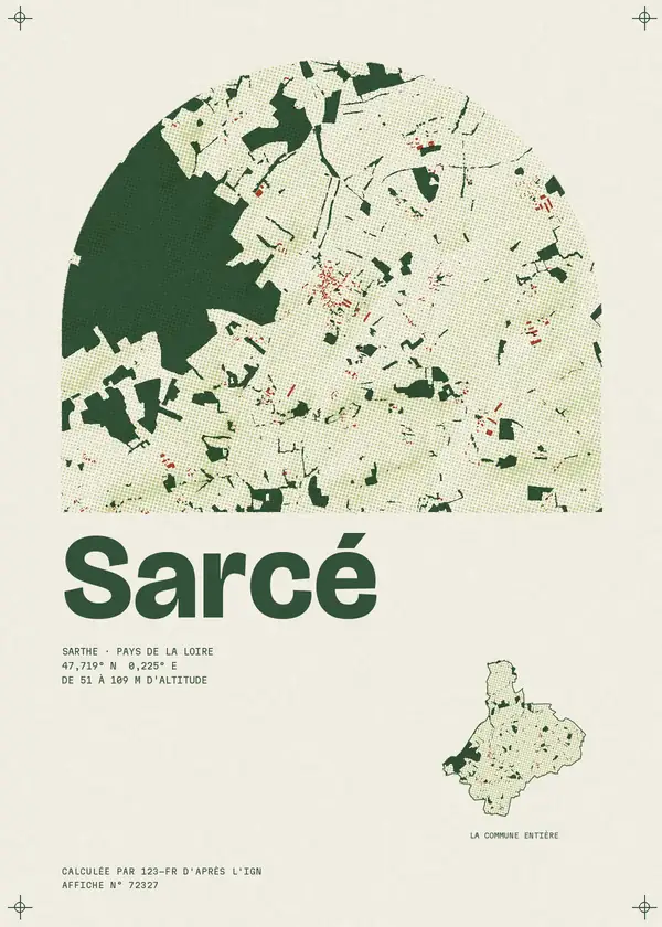 Affiche de Sarcé, calculée par 123-fr d'après l'IGN