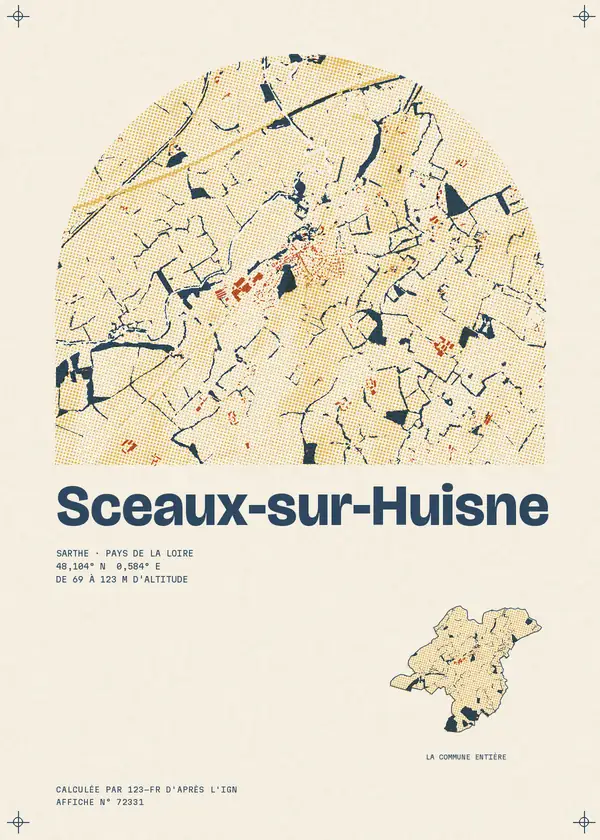 Affiche de Sceaux-sur-Huisne, calculée par 123-fr d'après l'IGN