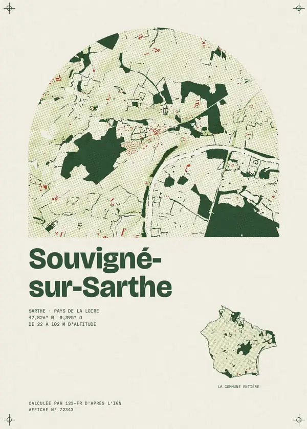 Affiche de Souvigné-sur-Sarthe, calculée par 123-fr d'après l'IGN
