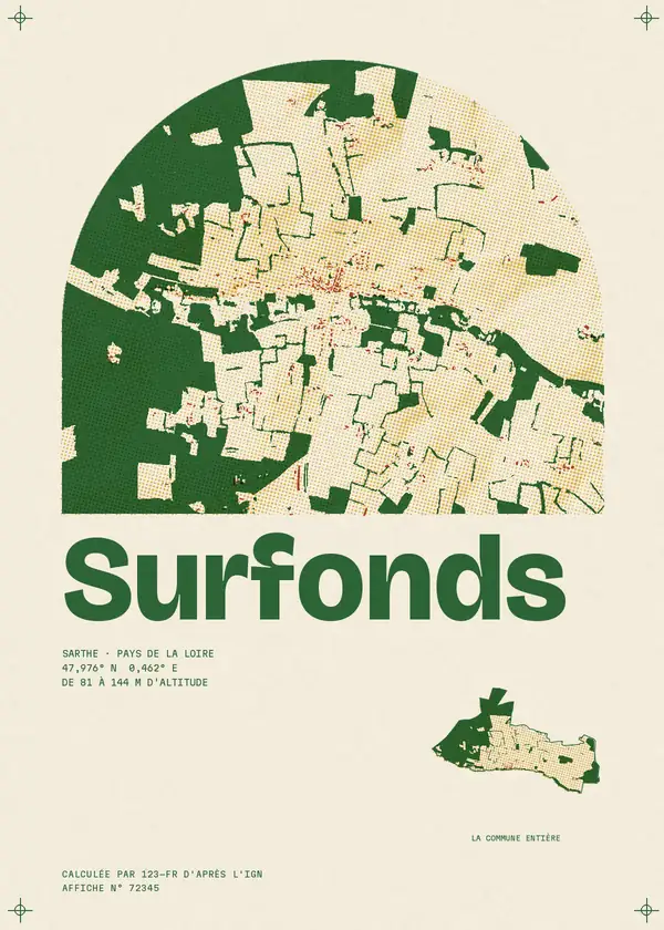 Affiche de Surfonds, calculée par 123-fr d'après l'IGN