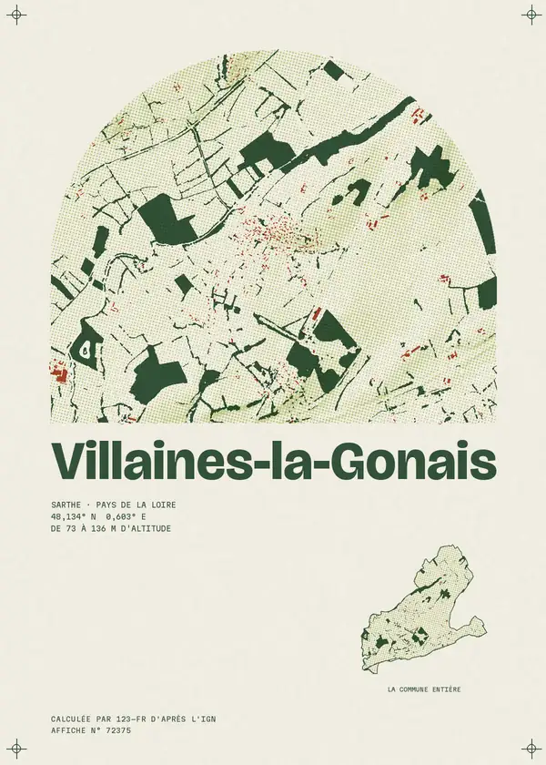 Affiche de Villaines-la-Gonais, calculée par 123-fr d'après l'IGN