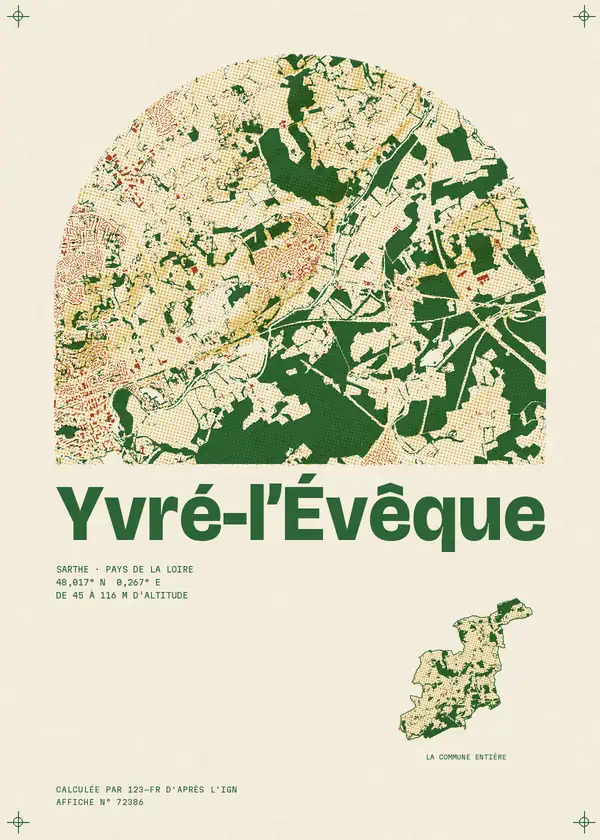 Affiche de Yvré-l'Évêque, calculée par 123-fr d'après l'IGN
