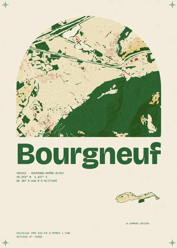 Affiche de Bourgneuf, calculée par 123-fr d'après l'IGN