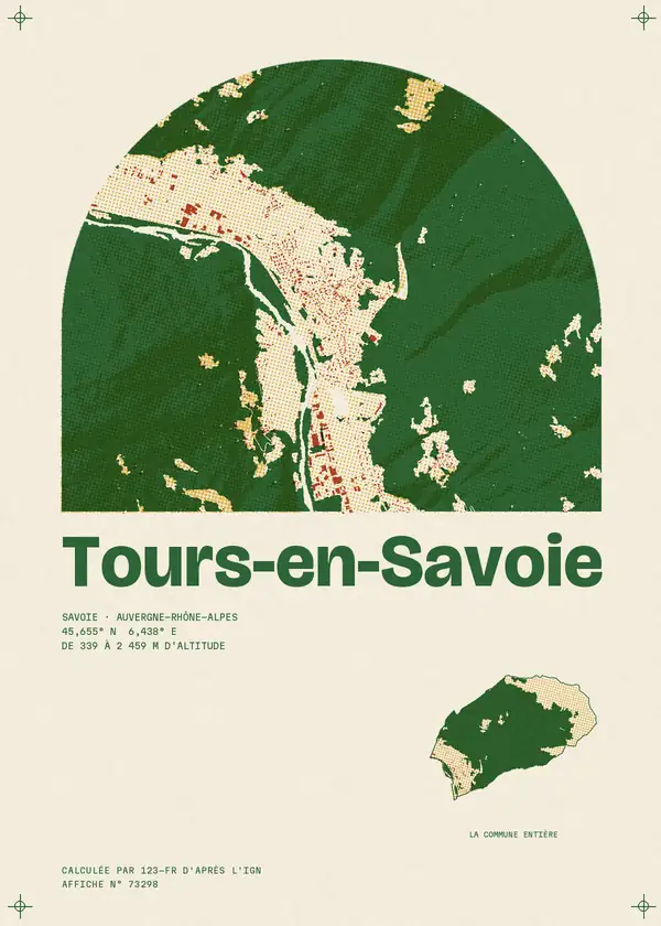 Affiche de Tours-en-Savoie, calculée par 123-fr d'après l'IGN