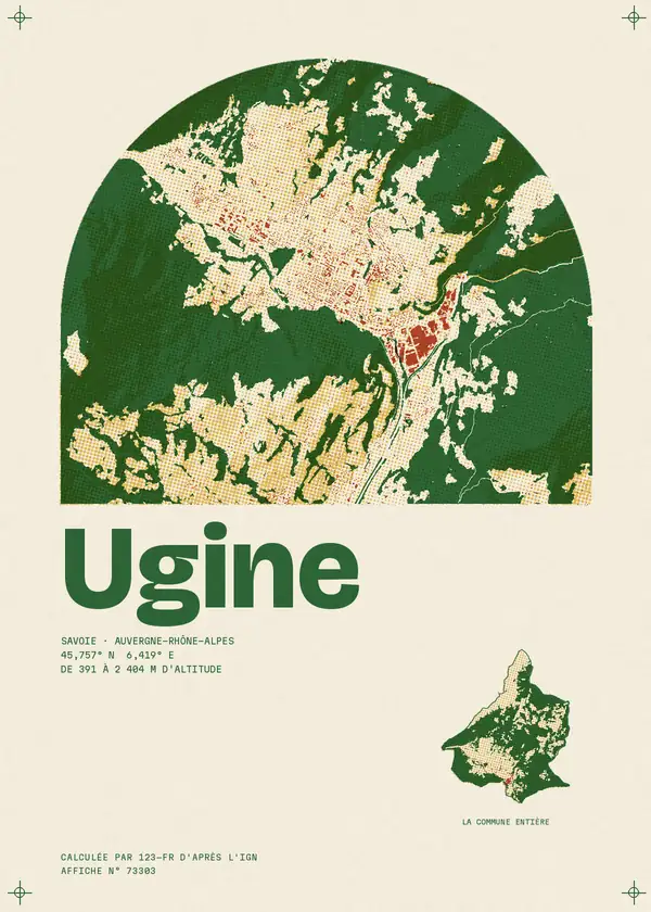 Affiche de Ugine, calculée par 123-fr d'après l'IGN