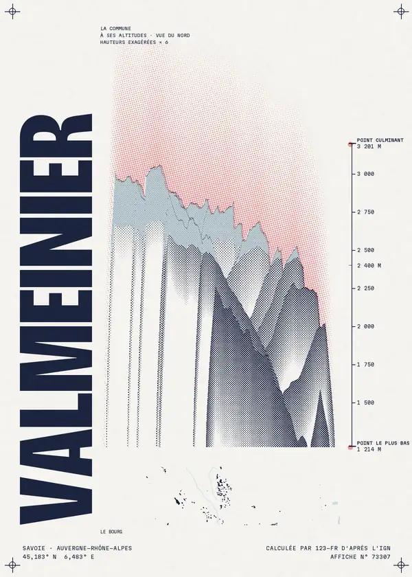 Affiche de Valmeinier, calculée par 123-fr d'après l'IGN