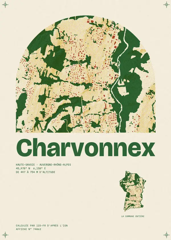 Affiche de Charvonnex, calculée par 123-fr d'après l'IGN
