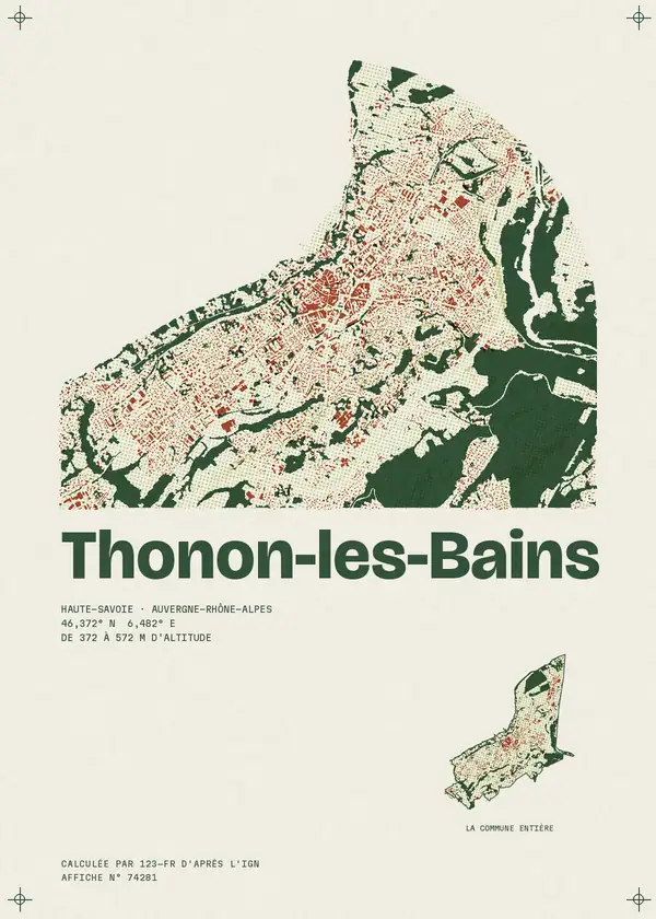 Affiche de Thonon-les-Bains, calculée par 123-fr d'après l'IGN