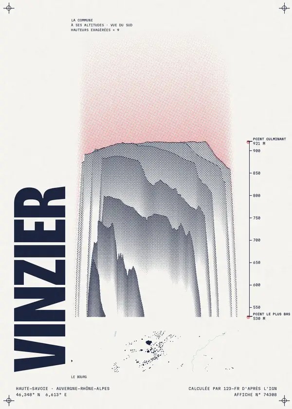 Affiche de Vinzier, calculée par 123-fr d'après l'IGN