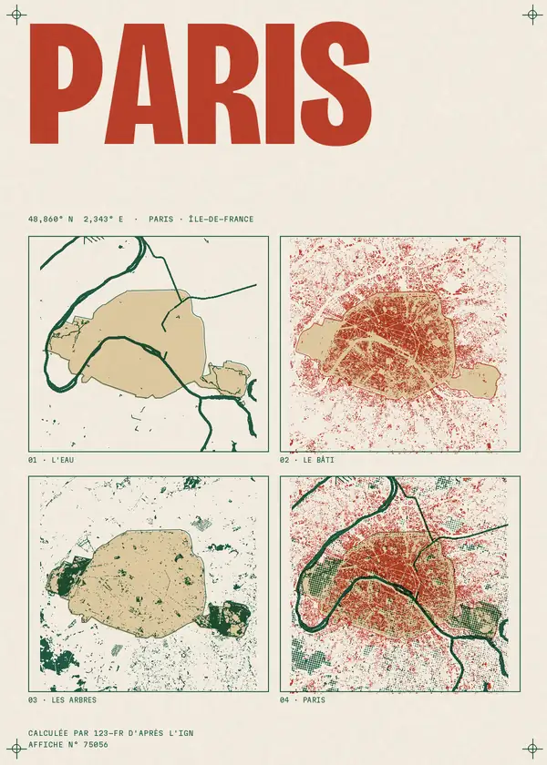 Affiche de Paris, calculée par 123-fr d'après l'IGN