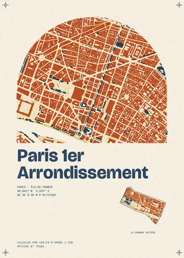 Affiche de Paris 1er Arrondissement, calculée par 123-fr d'après l'IGN