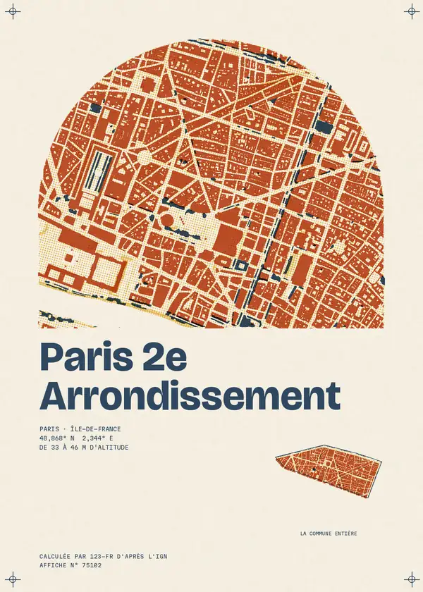 Affiche de Paris 2e Arrondissement, calculée par 123-fr d'après l'IGN