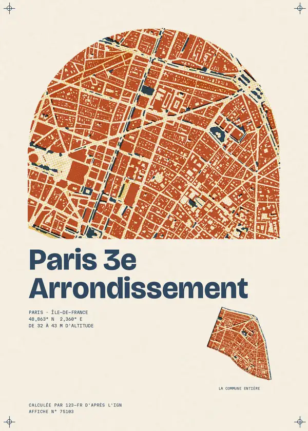Affiche de Paris 3e Arrondissement, calculée par 123-fr d'après l'IGN