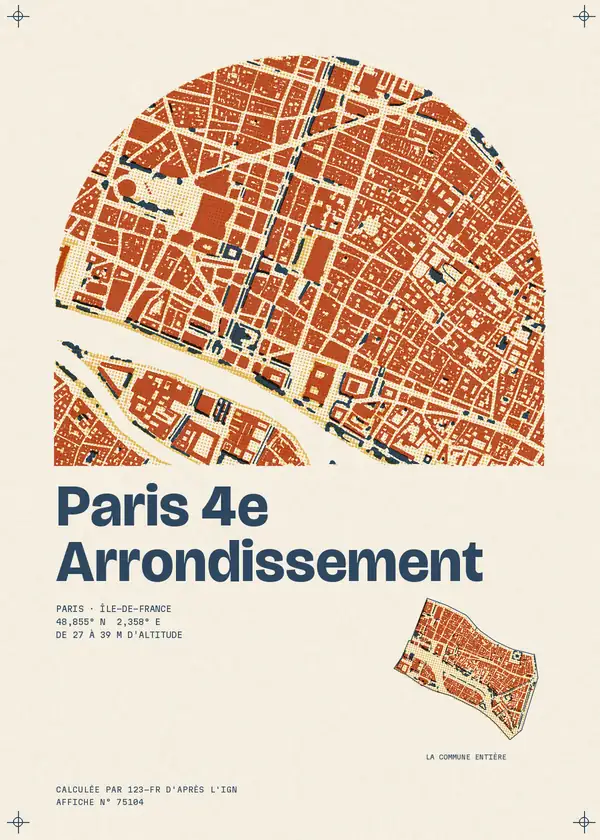 Affiche de Paris 4e Arrondissement, calculée par 123-fr d'après l'IGN