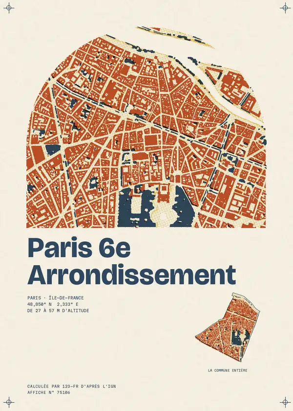 Affiche de Paris 6e Arrondissement, calculée d'après l'IGN