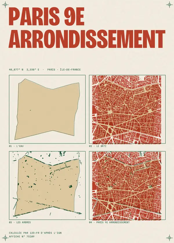 Affiche de Paris 9e Arrondissement, calculée par 123-fr d'après l'IGN