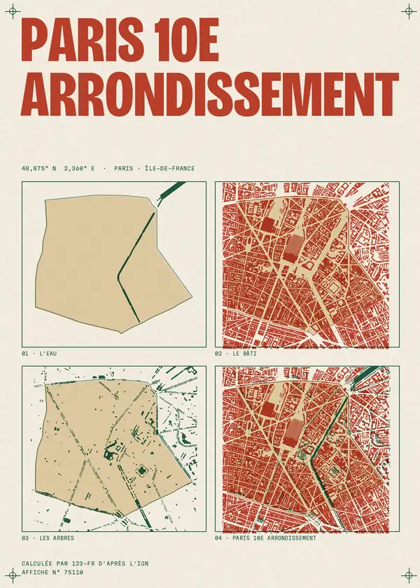 Affiche de Paris 10e Arrondissement, calculée par 123-fr d'après l'IGN