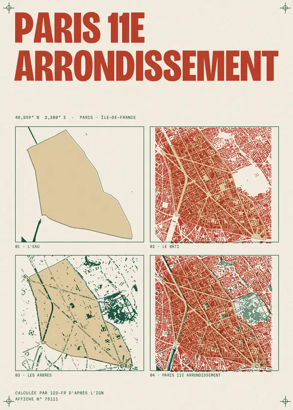 Affiche de Paris 11e Arrondissement, calculée par 123-fr d'après l'IGN