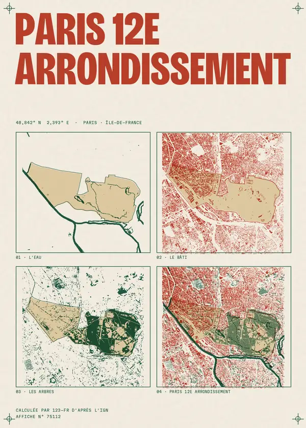 Affiche de Paris 12e Arrondissement, calculée par 123-fr d'après l'IGN