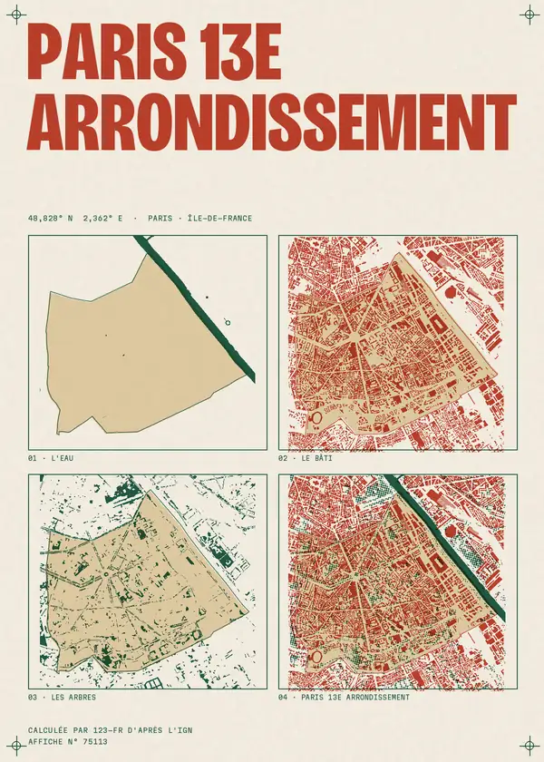 Affiche de Paris 13e Arrondissement, calculée par 123-fr d'après l'IGN