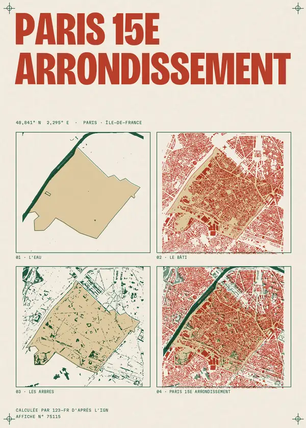 Affiche de Paris 15e Arrondissement, calculée par 123-fr d'après l'IGN