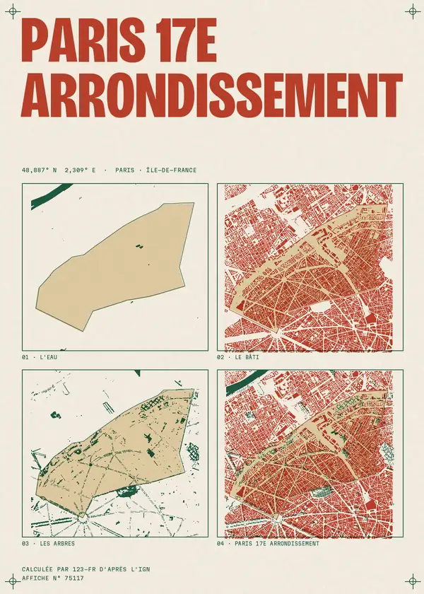 Affiche de Paris 17e Arrondissement, calculée par 123-fr d'après l'IGN
