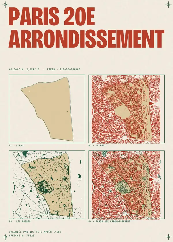 Affiche de Paris 20e Arrondissement, calculée par 123-fr d'après l'IGN