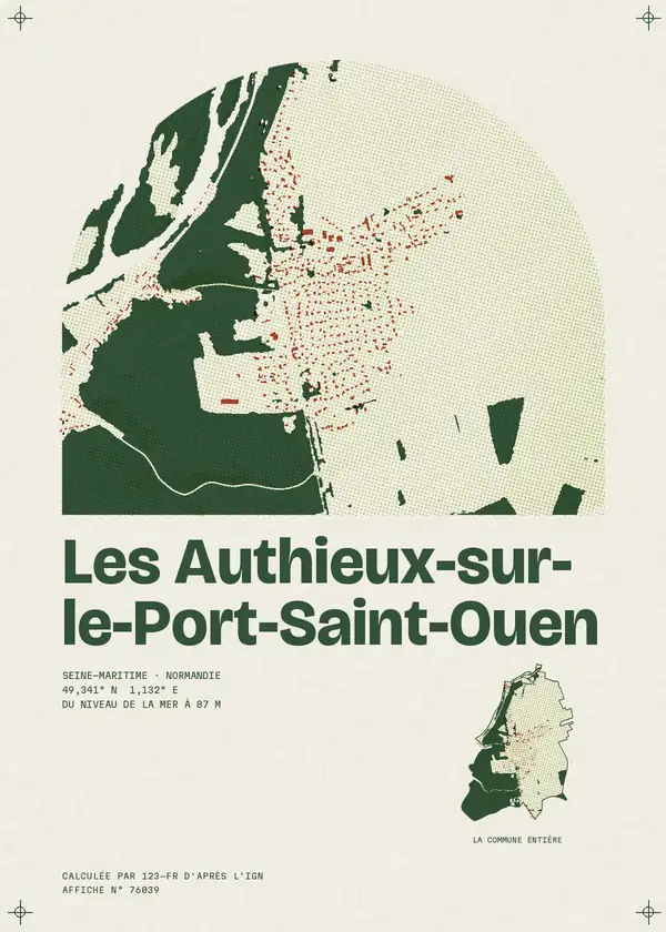 Affiche de Les Authieux-sur-le-Port-Saint-Ouen, calculée par 123-fr d'après l'IGN