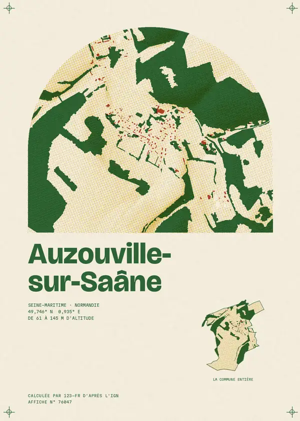 Affiche de Auzouville-sur-Saâne, calculée par 123-fr d'après l'IGN