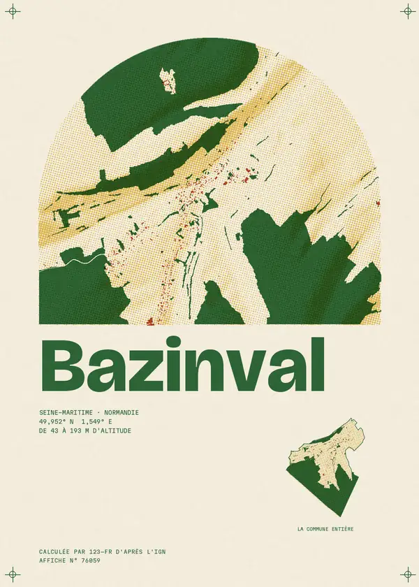 Affiche de Bazinval, calculée par 123-fr d'après l'IGN