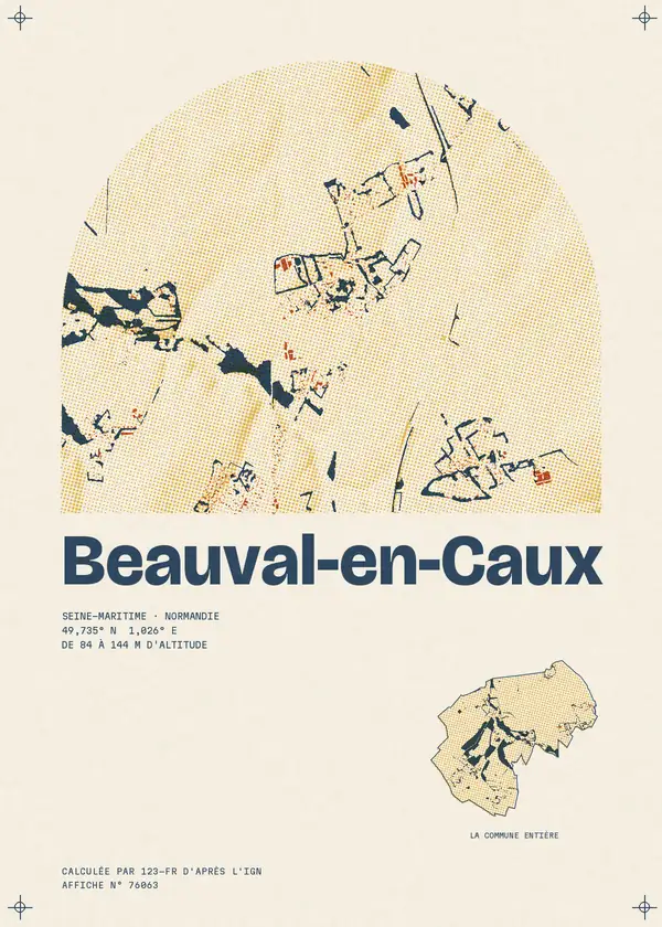 Affiche de Beauval-en-Caux, calculée par 123-fr d'après l'IGN