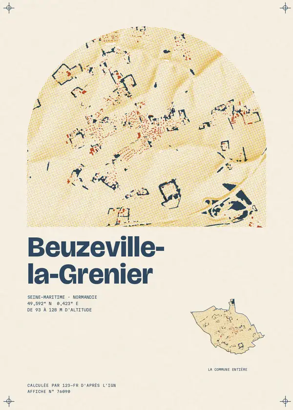 Affiche de Beuzeville-la-Grenier, calculée par 123-fr d'après l'IGN
