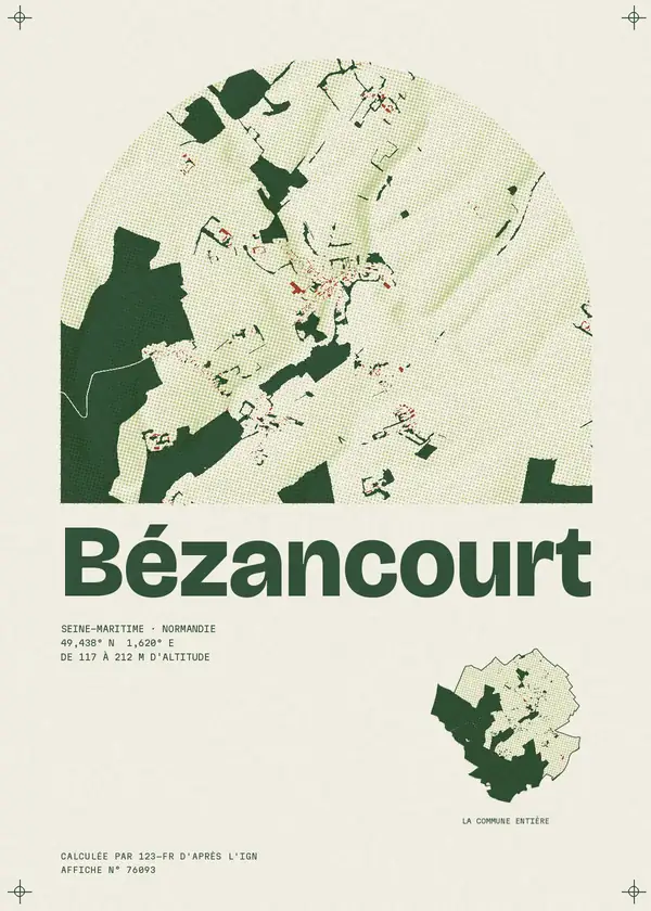 Affiche de Bézancourt, calculée par 123-fr d'après l'IGN