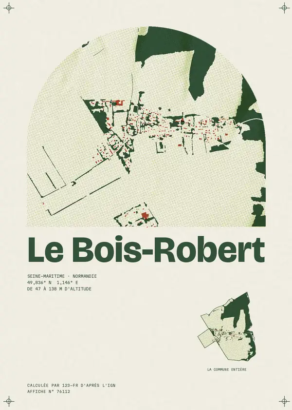 Affiche de Le Bois-Robert, calculée par 123-fr d'après l'IGN