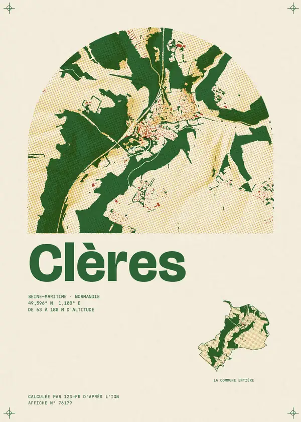 Affiche de Clères, calculée par 123-fr d'après l'IGN