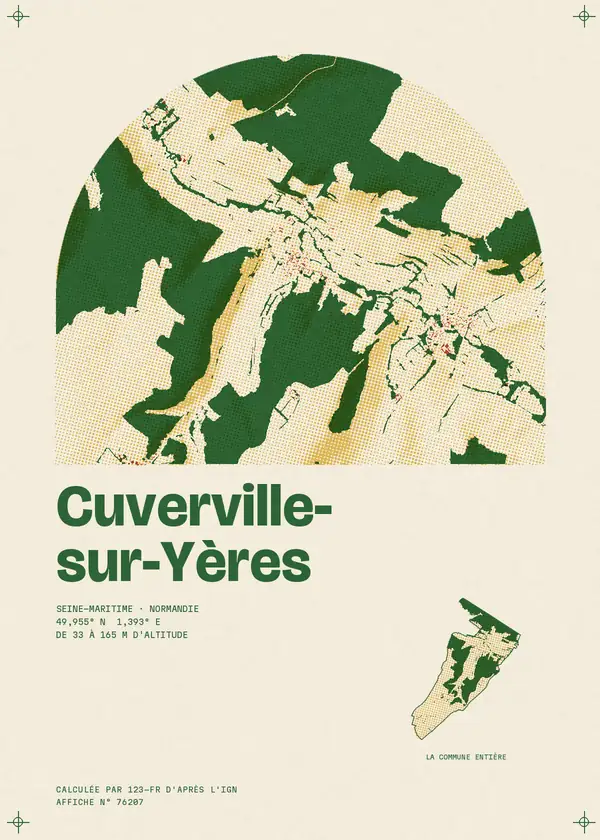 Affiche de Cuverville-sur-Yères, calculée par 123-fr d'après l'IGN