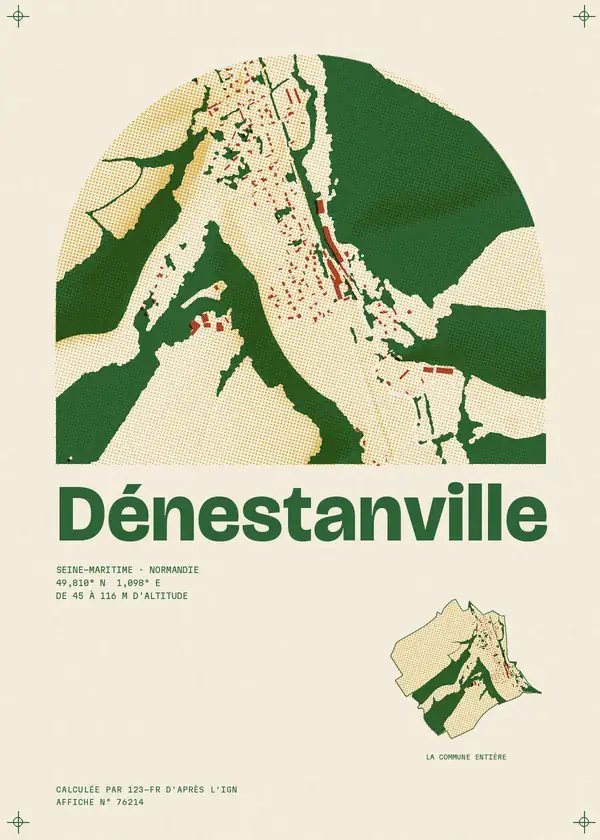 Affiche de Dénestanville, calculée par 123-fr d'après l'IGN