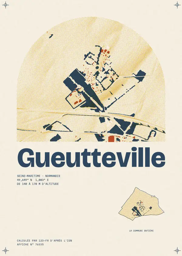 Affiche de Gueutteville, calculée par 123-fr d'après l'IGN