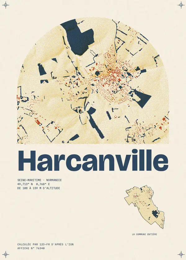 Affiche de Harcanville, calculée par 123-fr d'après l'IGN