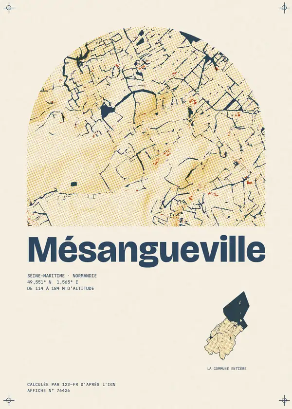 Affiche de Mésangueville, calculée par 123-fr d'après l'IGN