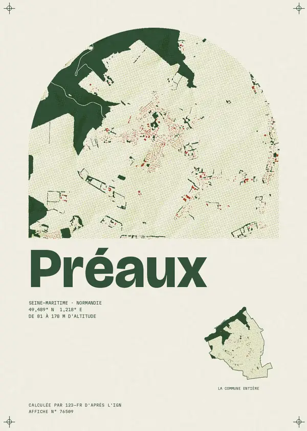 Affiche de Préaux, calculée par 123-fr d'après l'IGN