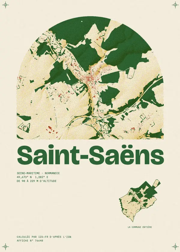 Affiche de Saint-Saëns, calculée par 123-fr d'après l'IGN