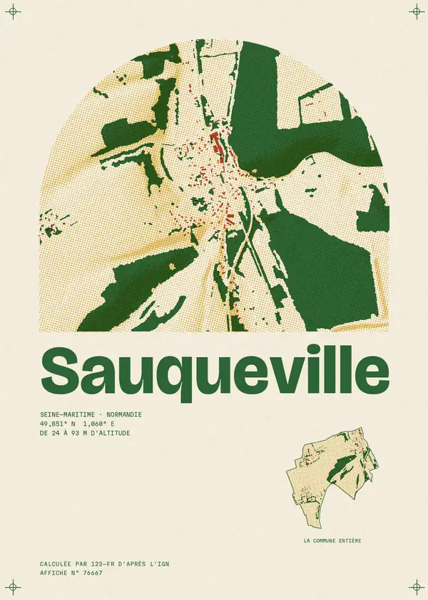 Affiche de Sauqueville, calculée par 123-fr d'après l'IGN