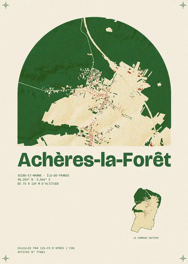 Affiche de Achères-la-Forêt, calculée par 123-fr d'après l'IGN