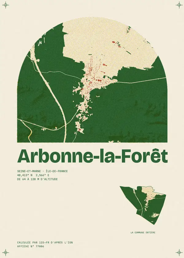 Affiche de Arbonne-la-Forêt, calculée par 123-fr d'après l'IGN