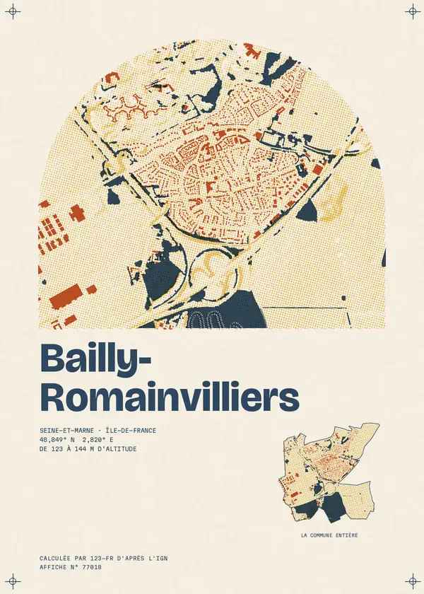 Affiche de Bailly-Romainvilliers, calculée par 123-fr d'après l'IGN