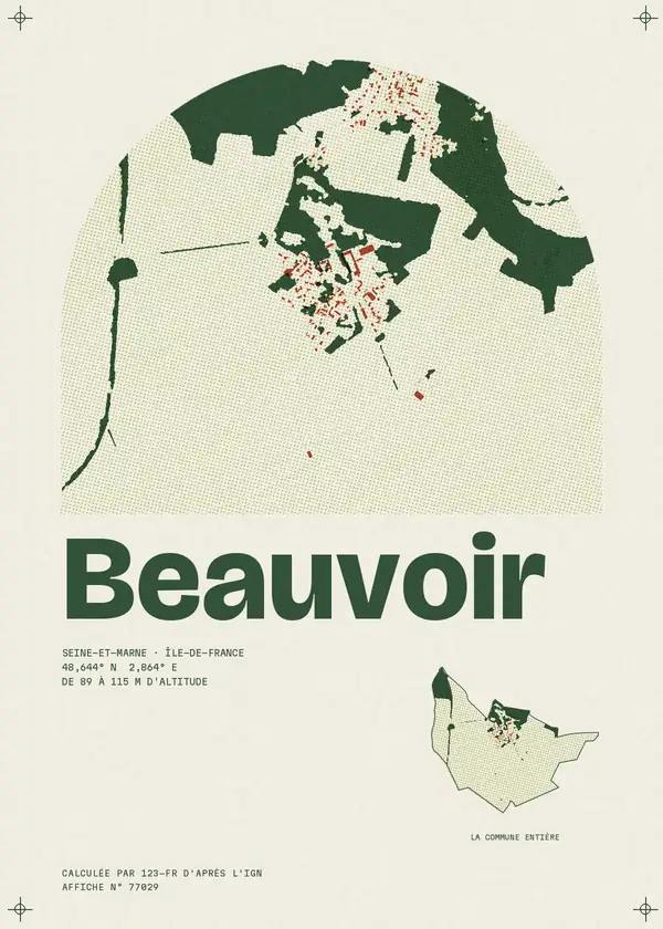 Affiche de Beauvoir, calculée par 123-fr d'après l'IGN