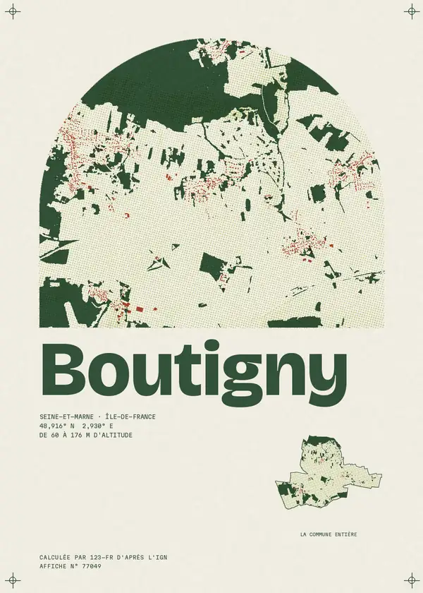 Affiche de Boutigny, calculée par 123-fr d'après l'IGN